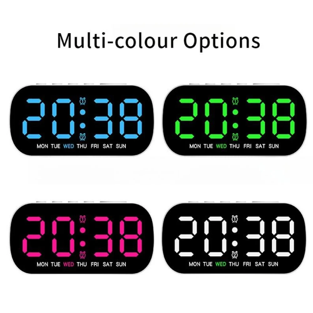 USB Powered Digital Alarm Clock Temperature Date Week Dual Alarm Night Mode Snooze Clock 5 Levels Of Brightness 12/24H LED Clock