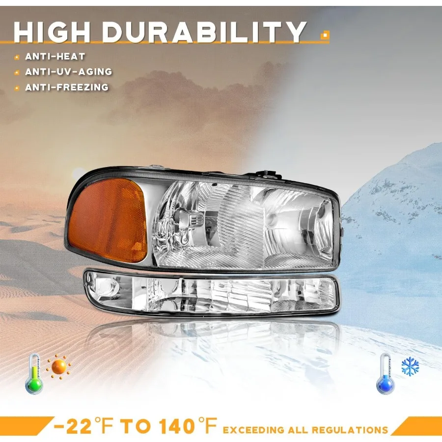 مجموعة المصابيح الأمامية لـ 9906 GMC Sierra 1500 1500HD 2500HD 3500 و0006 Yukon XL 1500 2500 متوافقة مع 2007 GMC Sierra 150