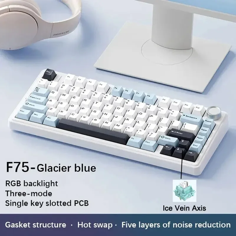 AULA F75 2.4G Draadloos/Bluetooth/Bedraad Gaming Mechanisch Toetsenbord RGB Aangepast 75% Layout OEM Profiel Gasket PC Game Toetsenbord