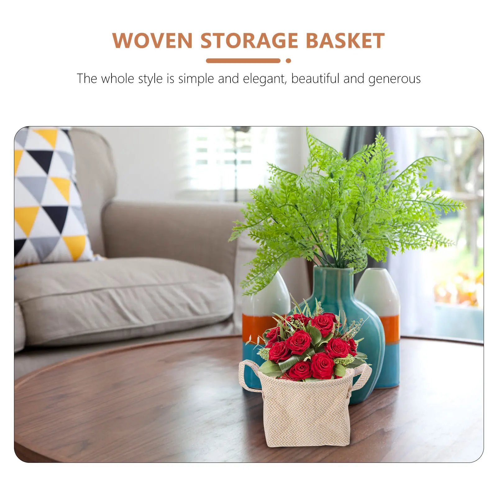

Weaving Fabric Flower Pot Woven Storage Basket Desktop Organizer Decorate Home Flax Plant Laundry Hamper with Lid