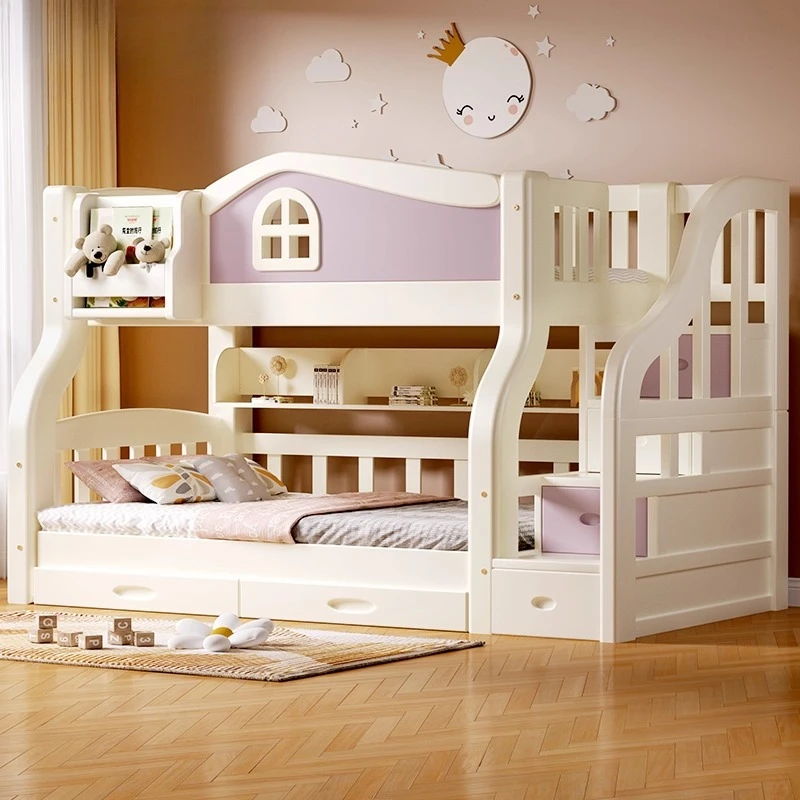 135x200cm Cabinet ladder drawer storage bunk beds luxury With slide kids 2 people loft bed frame mattress home bedroom furniture