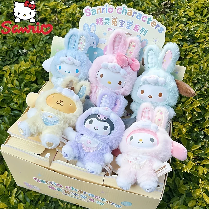 

Sanrio натуральная серия мультяшных кроликов-эльфов, слепая коробка Kuromi/Hello Kitty 3-го поколения, виниловая кукла, детские игрушки, рождественские подарки