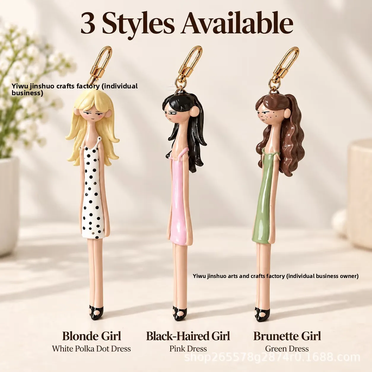 Mini Fashion Doll Bag Charm with Black, Yellow or Brown Hair, Compact Cartoon Accessory for Gifts, Travel, Party and Holiday