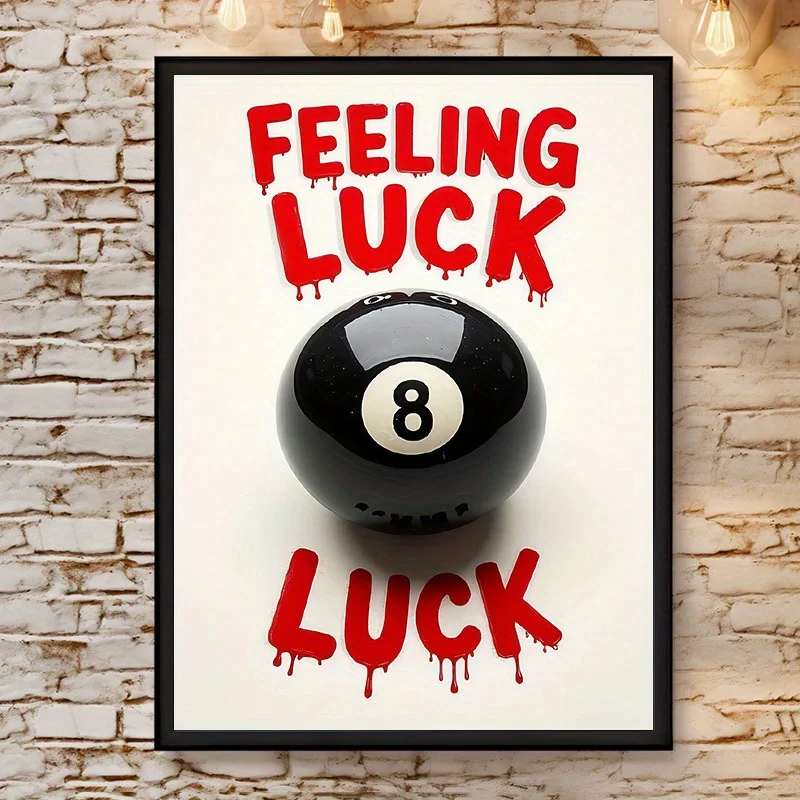 2D Flat, 2D Flat, Vintage Billiards Canvas Art Print | 'Feeling Lucky' Black 8-Ball Design | Frameless Wall Decor for Living