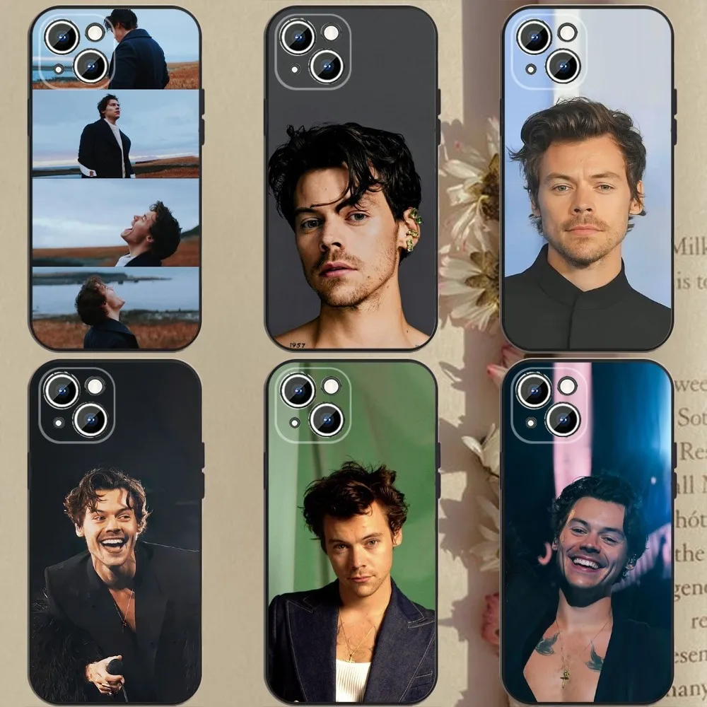 

H-HaRRys-S-styles Singer Phone Case For Apple iPhone 15,14,13,12,11,XS,XR,X,8,7,Pro,Max,Plus,mini Silicone Black Cover