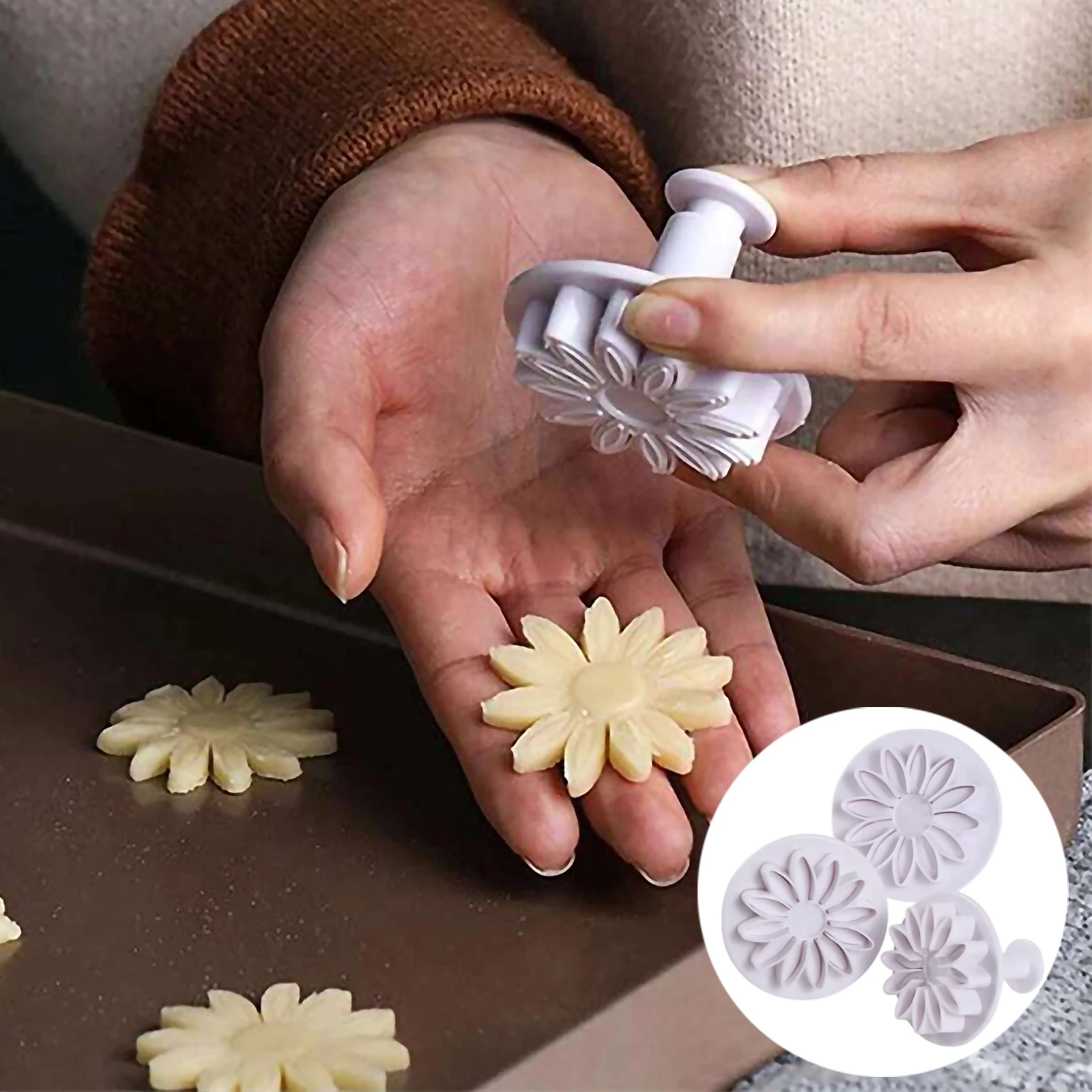 Cake Decorating Tools, 3 Pieces Sunflower Fondant Plunger Cutters - Sugarcraft Tools for Cake, Cookie Decorating & Mold Making