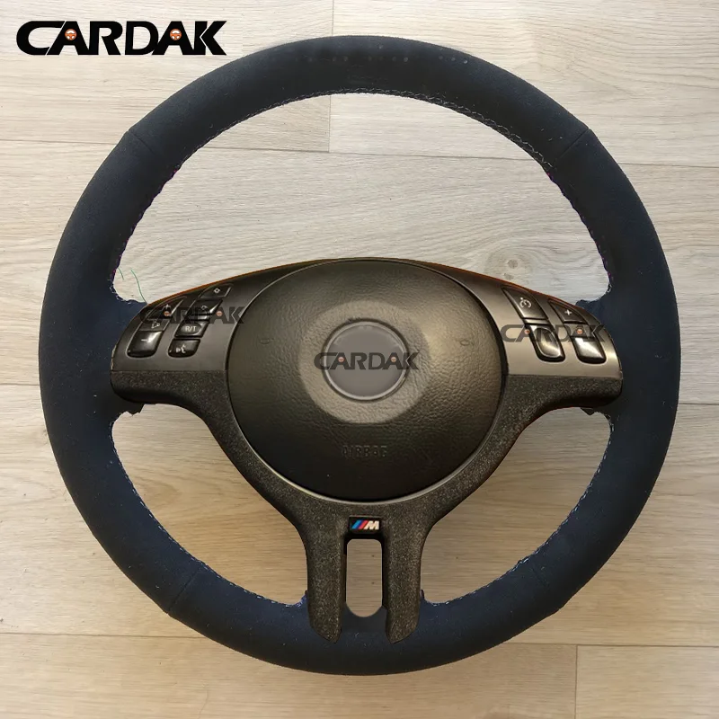 CARDAK Hand-Stitched Black Suede Car Steering Wheel Cover for BMW E46 325i X5 E53 E39 Car Accessories