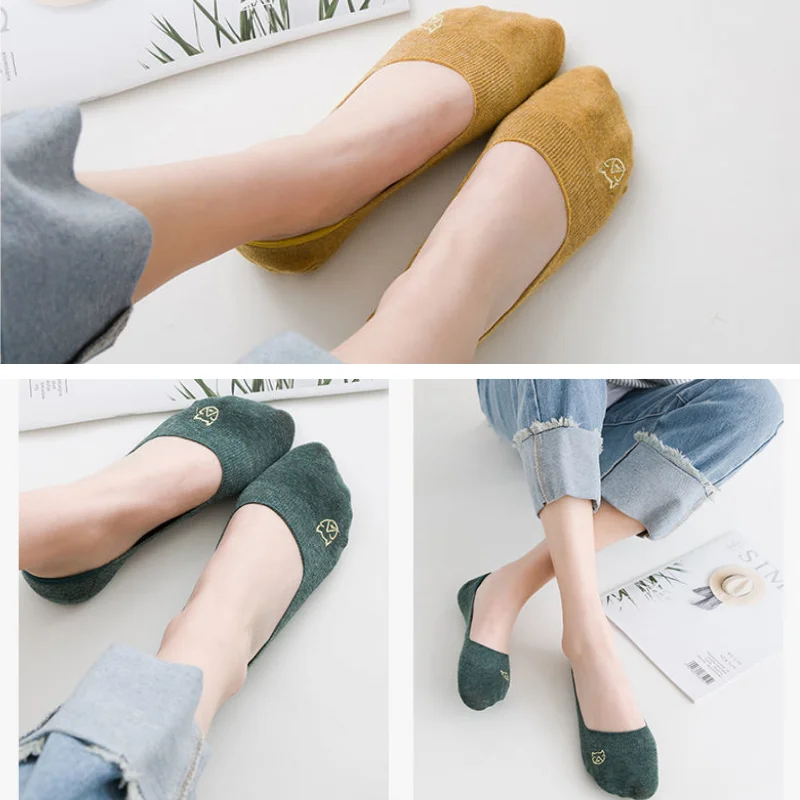 1/3/5/10 Pairs Women Summer Low Cut Socks Invisible Thin Silicone Grip No Slip Korean Fashion Cute Print Daily Wear image 5