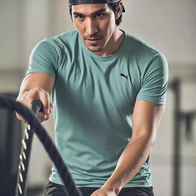 Puma Quick-Dry T-shirt - Summer Men's Blue Round-neck Running Fitness Shirt - Sports Short Sleeve 527344-30