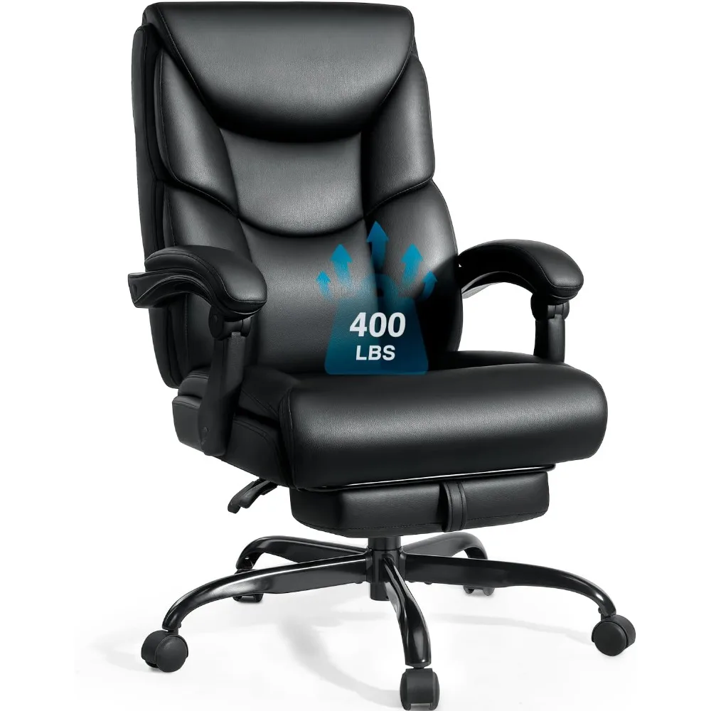 

400lbs Office Chair with Foot Rest, Reclining Big and Tall Office Chair with Lumbar Support, High Back PU Leather Computer Chair