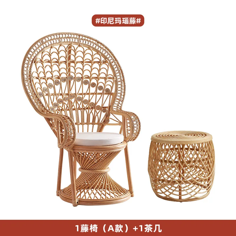 

South East Asia ins retro rattan chair natural rattan single leisure chair homestay model room wedding photo shooting props