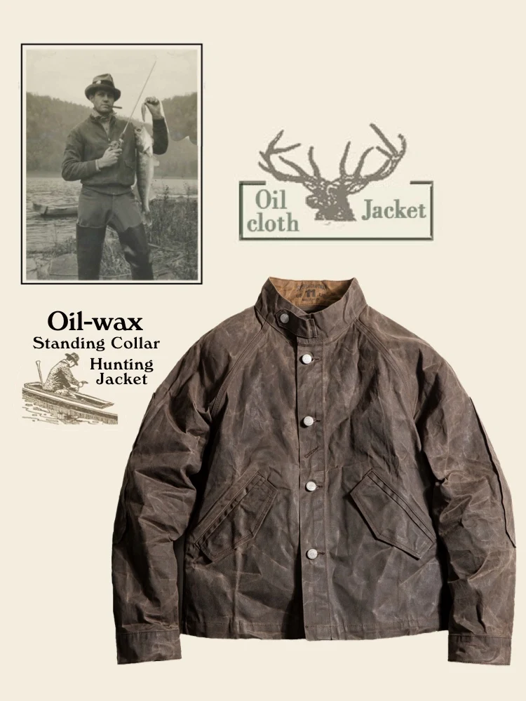 Retro American Wax Adventure Jacket with Shoulder Sleeve Insertion And Stand Collar for Hard Men Cotton Waterproof Spring Autumn