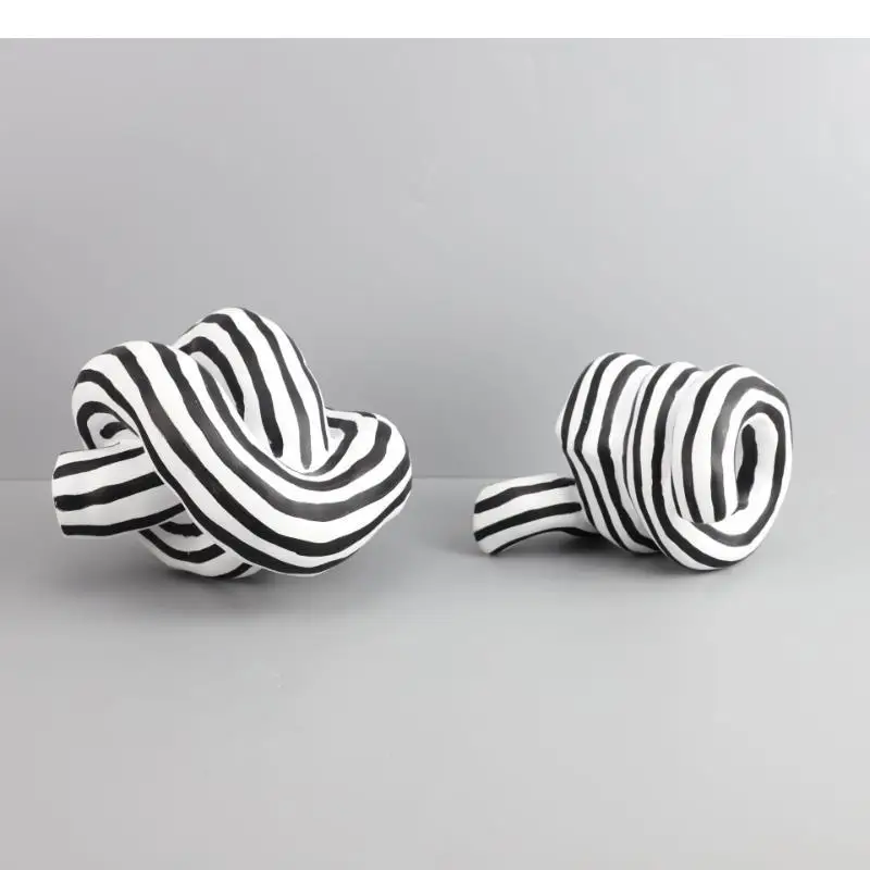 Black and White Stripes Knotted Resin Ornaments Home Decoration Accessories Tabletop Statue Sculpture Crafts Figurines Gift