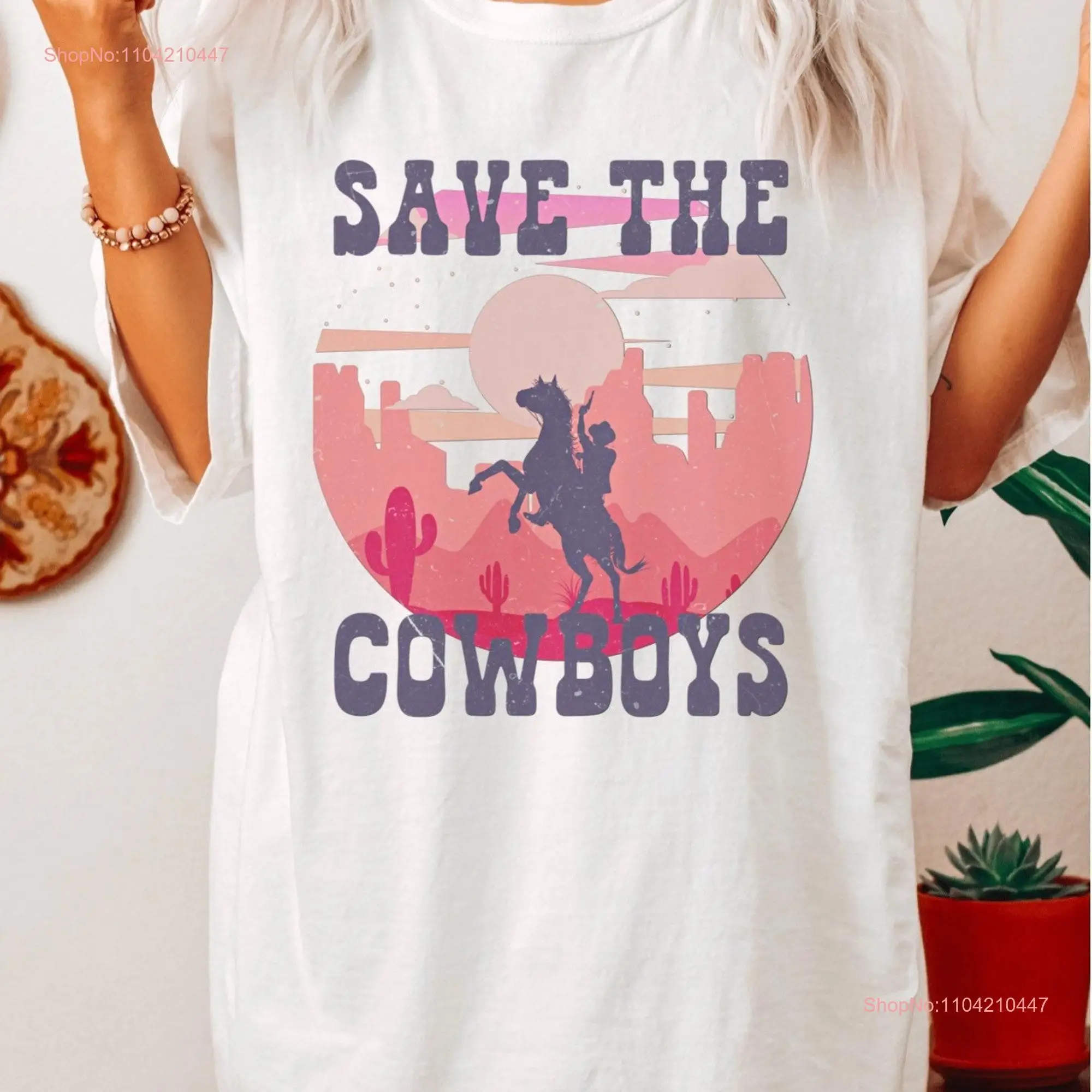 Save The Cowboys T Shirt Western For Women Vintage Inspired Cowgirl Southwest Boho Style long or short sleeves