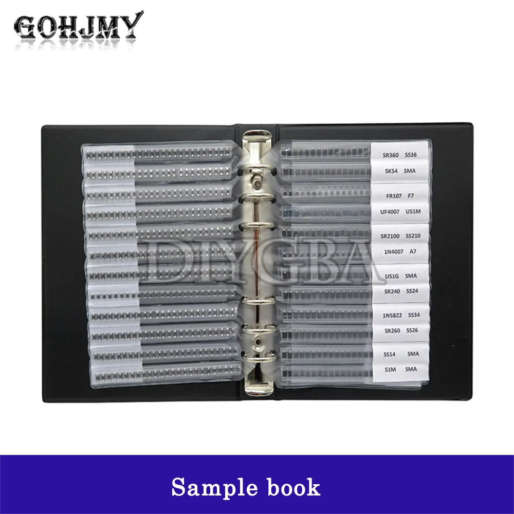 24Values SMA Rectifier Diode Sample Book SMD Assortment Kit Schottky diodes M1 M4 M7 SS12 SS14 SS16 SS24 SS34 SS36 SS110 GOHJMY