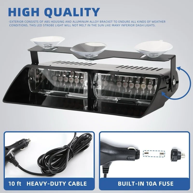 16LED سيارة LED ستروب مصباح 18 نموذج أضواء الشرطة الأحمر/الأزرق مصباح إشارة فلاش داش الطوارئ وامض الزجاج الأمامي تحذير ضوء 12 فولت #3