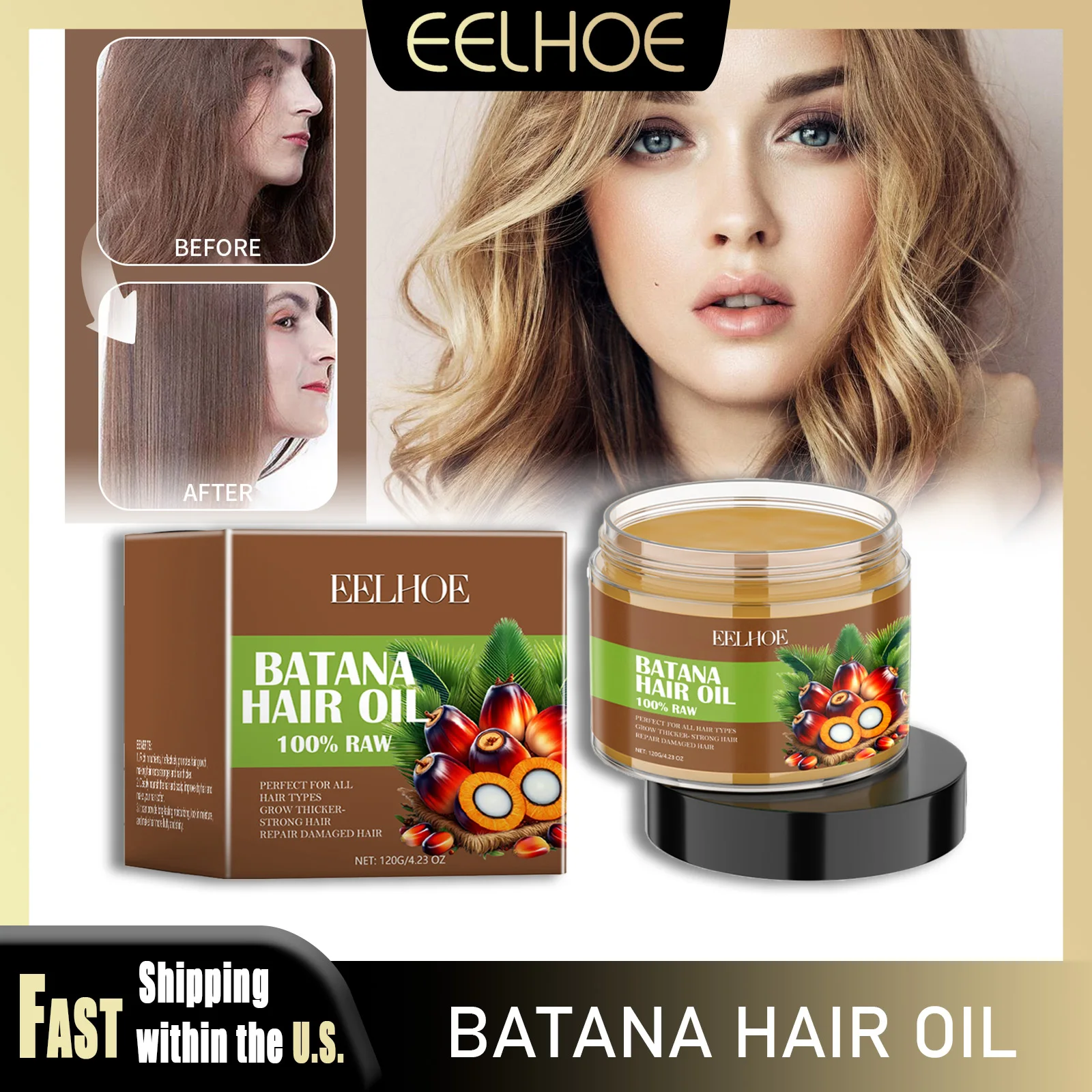 

EELHOE сырое масло для волос Batana, быстрый рост волос, против выпадения, питательное лечение, поврежденные корни волос, против ломкости, здоровый уход за волосами