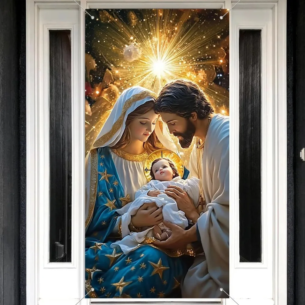 Vivid Nativity Scene Door Decoration Theme Banner Decoration Background, Christmas Party, Home Decoration Photography Background