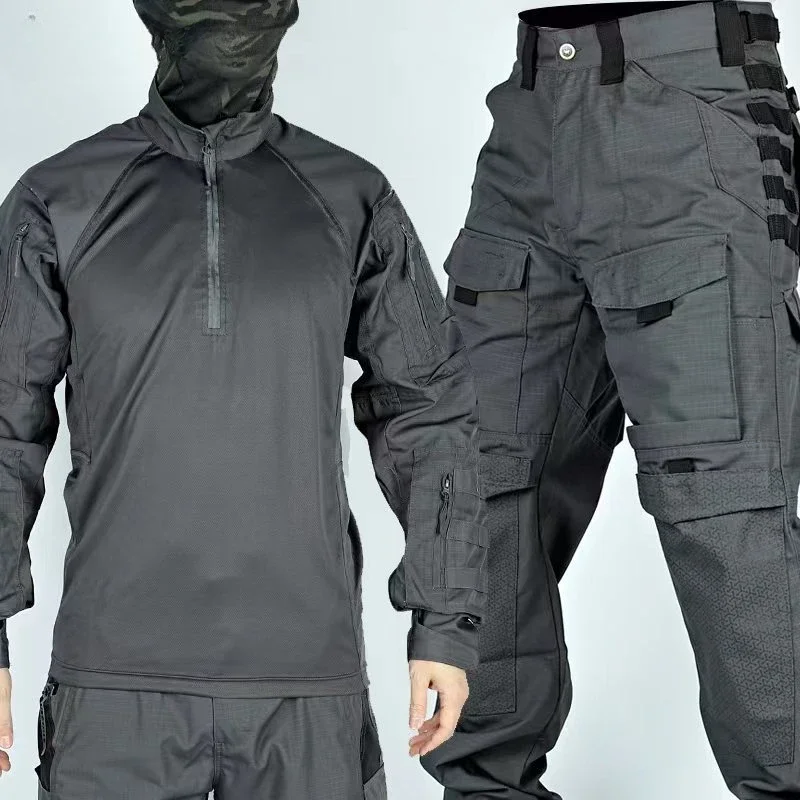 Tactical Camo Set Men Sports Outdoor Wear Resistant Training Suit Field Combat Elastic Waterproof Multi Pocket Pant Set