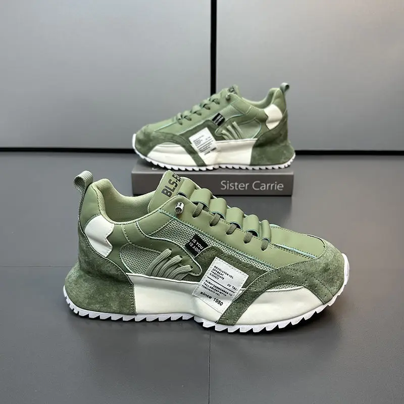 Men Sneaker New Mesh Leather Stitching Breathe Thick Bottom Men's Shoes Increased Sports Casual Shoes