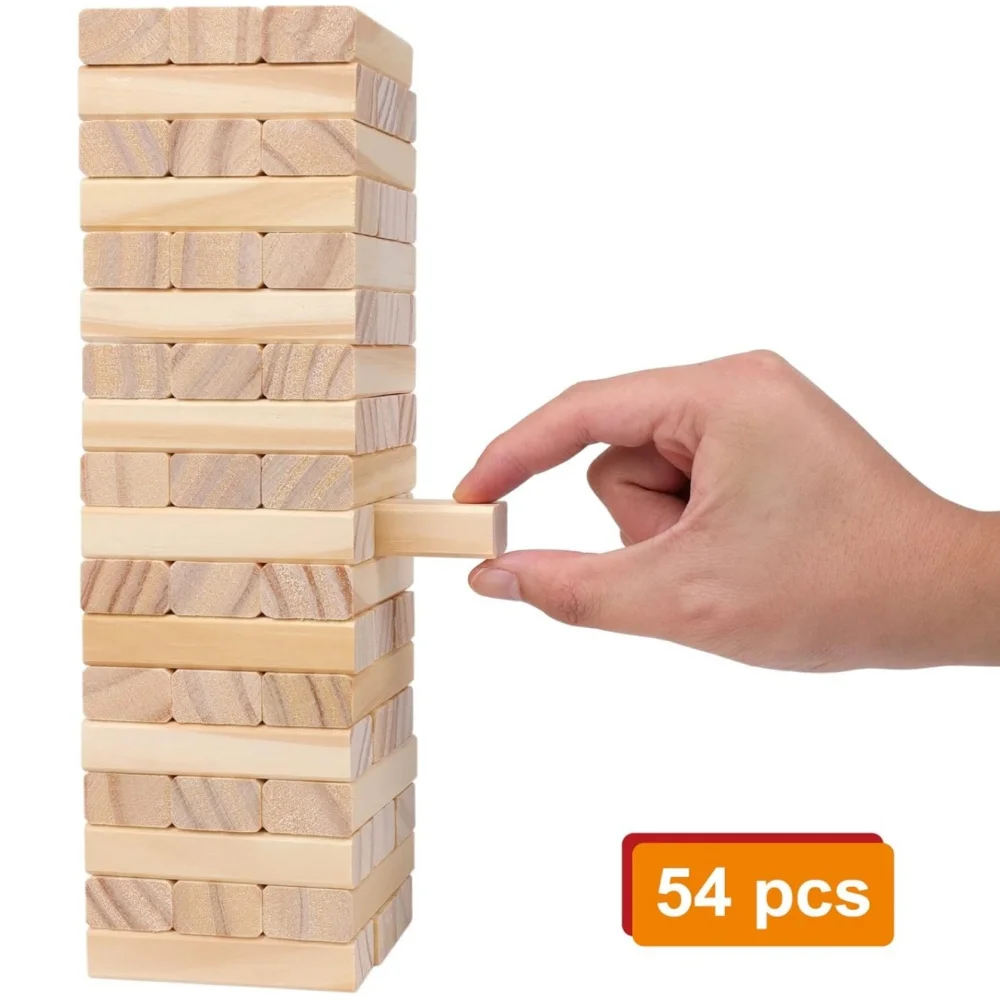 

54PCS stacking tower classic game, comes with a tumbling tower, fun interactive party game, ideal choice for party and family ga