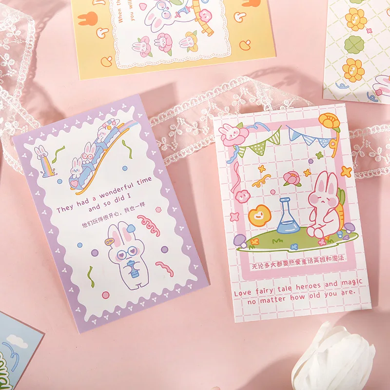 30 Sheets/Set Rabbit Town Manual Series Postcard Cute Cartoon Bunny Greeting Message Cards Birthday Gift Card