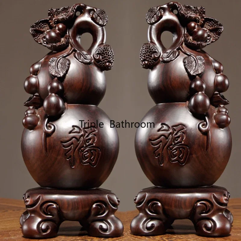 1pc Solid Wood Gourd Carving Ornament Fulu Gourd Plant Ornament TV Cabinet Decoration Home Decoration Wooden Handicrafts