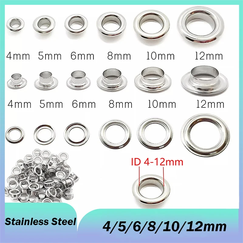 4mm ~ 12mm Edelstahl Runde Ösen Ösen Silber Mit Unterlegscheibe Tülle Für Diy Lederhandwerk Reparatur Schuhe Tasche kleidung