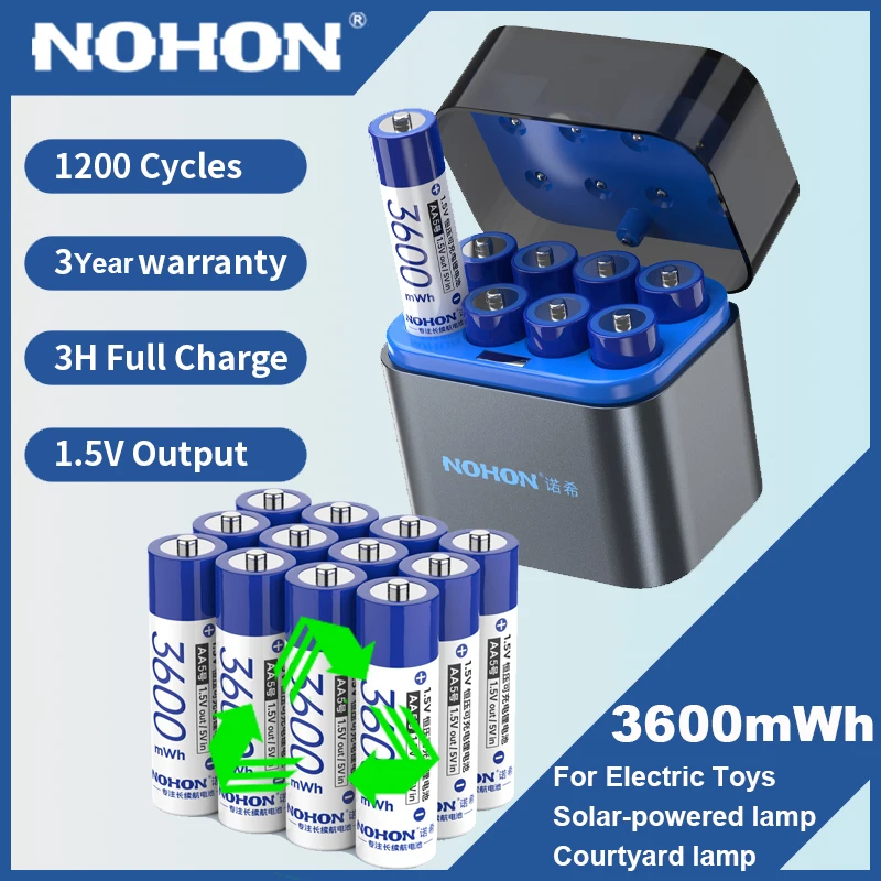 NOHON AA 1.5V Li-ion Rechargeable Battery 3600mWh 1.5V Lithium AAA Rechargeable Batteries For Toy Game Console Remote Control