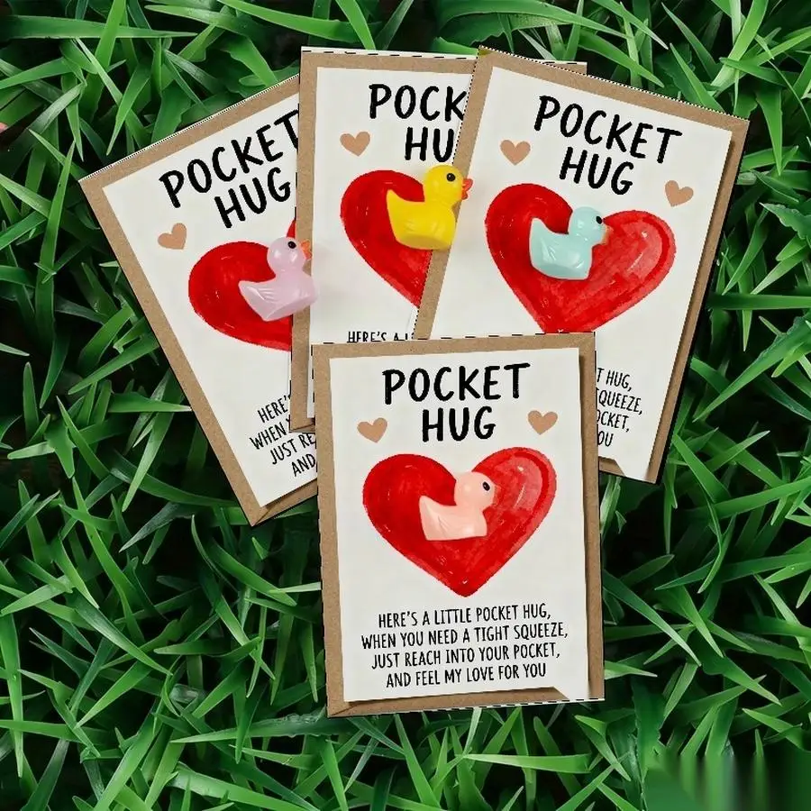 1/5/10/20/50/100pcs  Lucky Duck Pocket Hugs - Fantasy Theme Resin Charms with Inspirational Messages, Assorted Colors, Includes