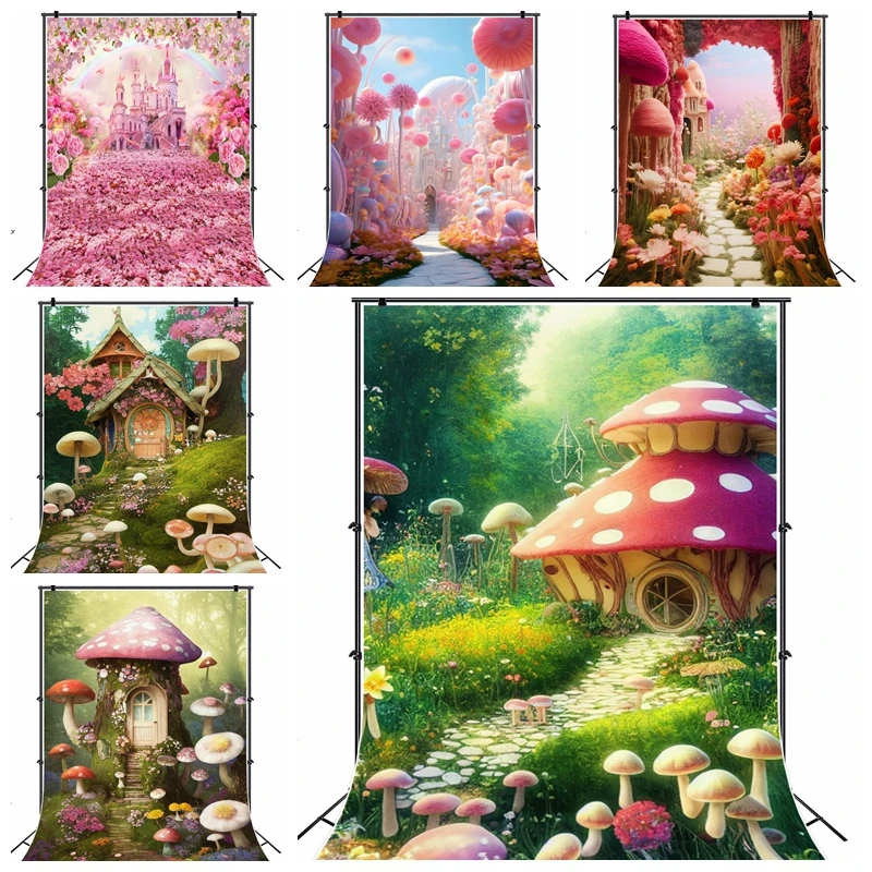 

Dream Forest Baby Shower Backdrop Photography Mushroom Elf Castle Kid Photo Background Photo Photographic Studio Shoot Photocall