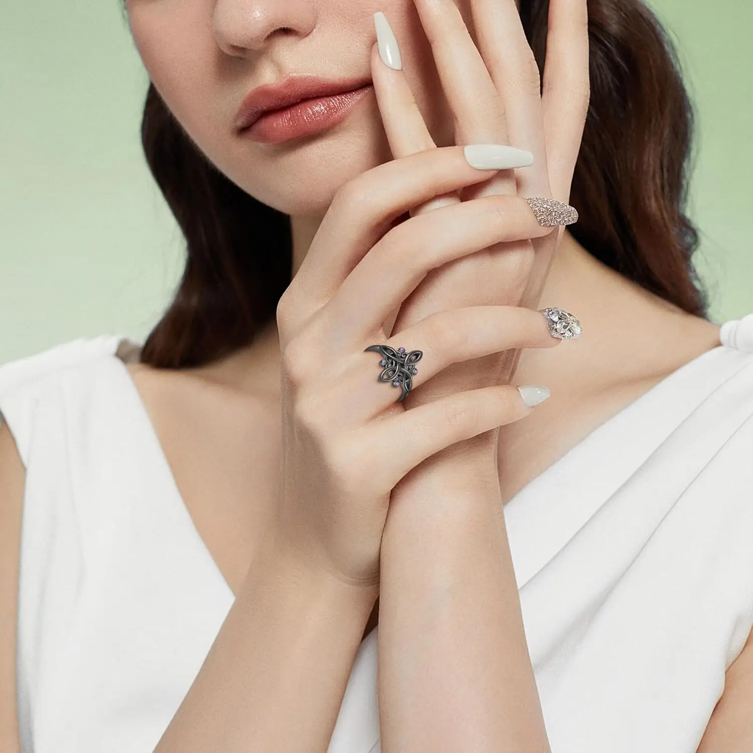 Nudo De Bruja Original schwarze Hexenknotenringe aus 925er Silber mit mystischem lila Zirkonring, Hexenschmuck, Geschenke für Frauen – Detail 4