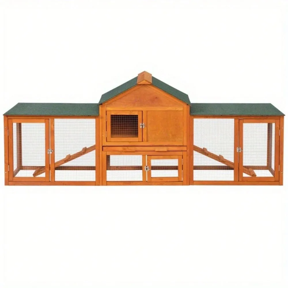 

84" Rabbit Hutch Cage Chicken Coop 2-Story Wooden Small Animal Pet House w/Run