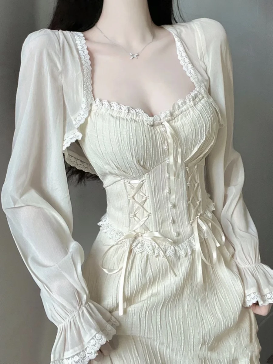 2025 봄 여름 티 브레이크 페어리 스커트 여성용 젠틀 휴가 하이엔드 센세이션 스트랩 드레스 스몰 프래그런스 스타일 세트