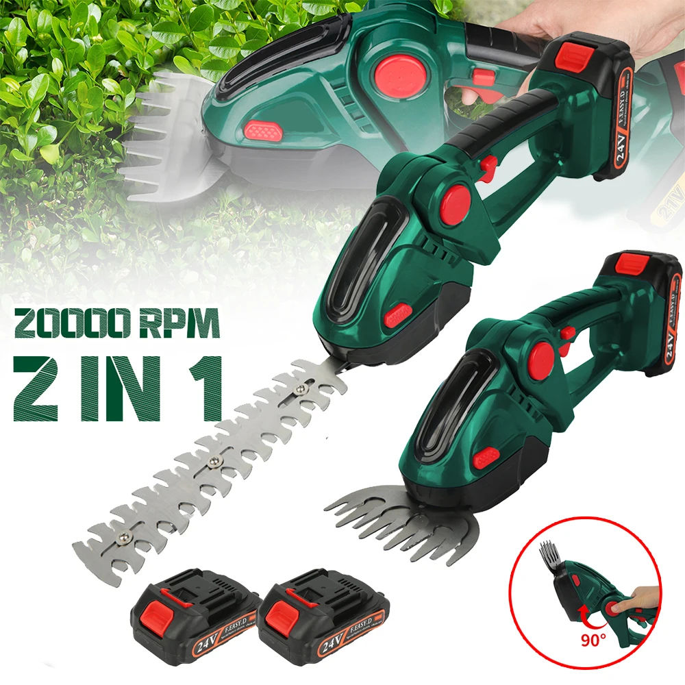 Taille-haie sans fil 2-en-1, cisailles à gazon, kit de taille-arbustes électrique portatif, sécateur rechargeable, désherbeur, tondeuse à gazon, outils de jardin