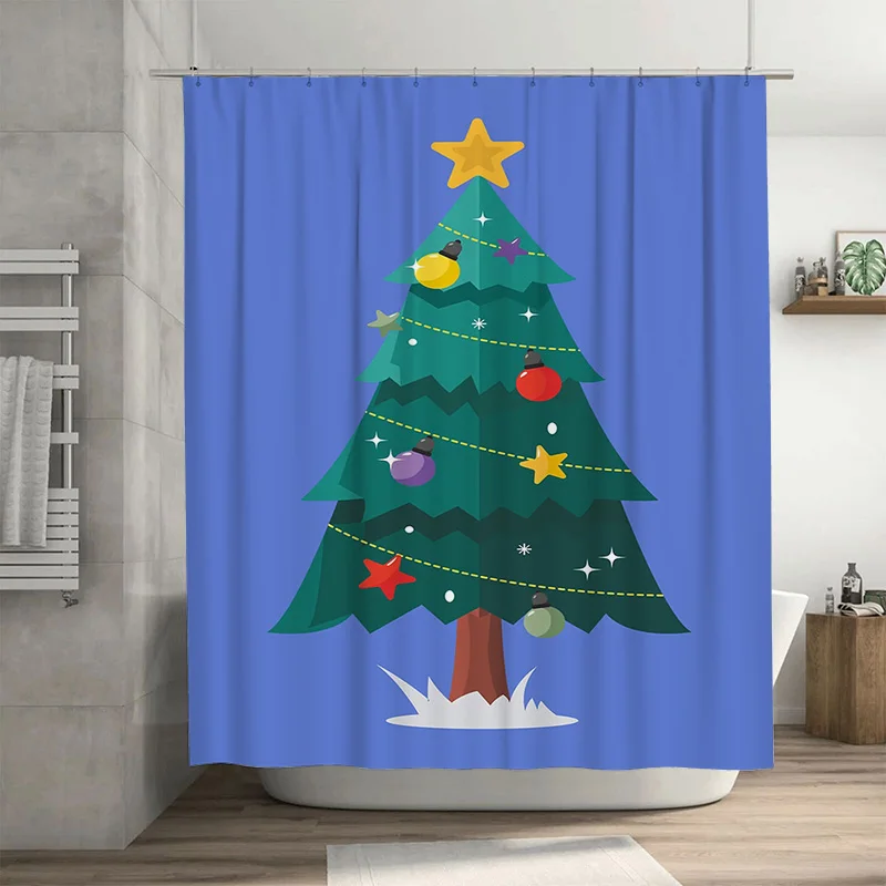 

TuniuCharming Christmas Tree Shower Curtain Festive Holiday Forest Decor Bathroom Fabric Panel Cute Woodland Design for Home