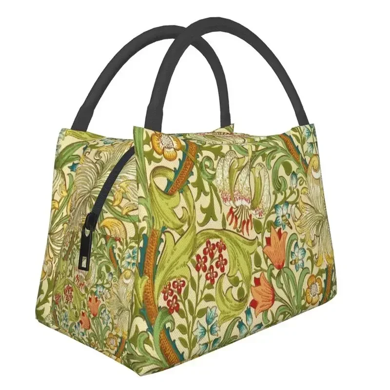 William Morris Golden Lily-Fashion Floral Print Insulated Lunch Bags for School Office Waterproof Thermal Cooler Bento Box Women