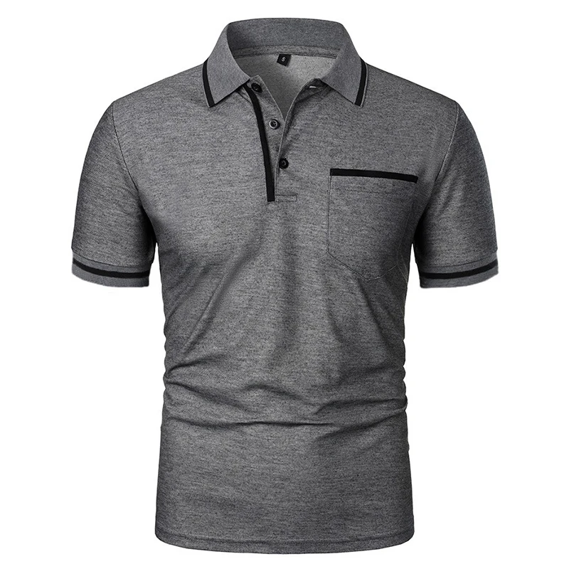 New Men's Short Sleeve Polo Shirts Solid Color Casual T-shirt Summer Trendy Breathable Loose Basic Splice Top Pockets Men Shirts, image 12