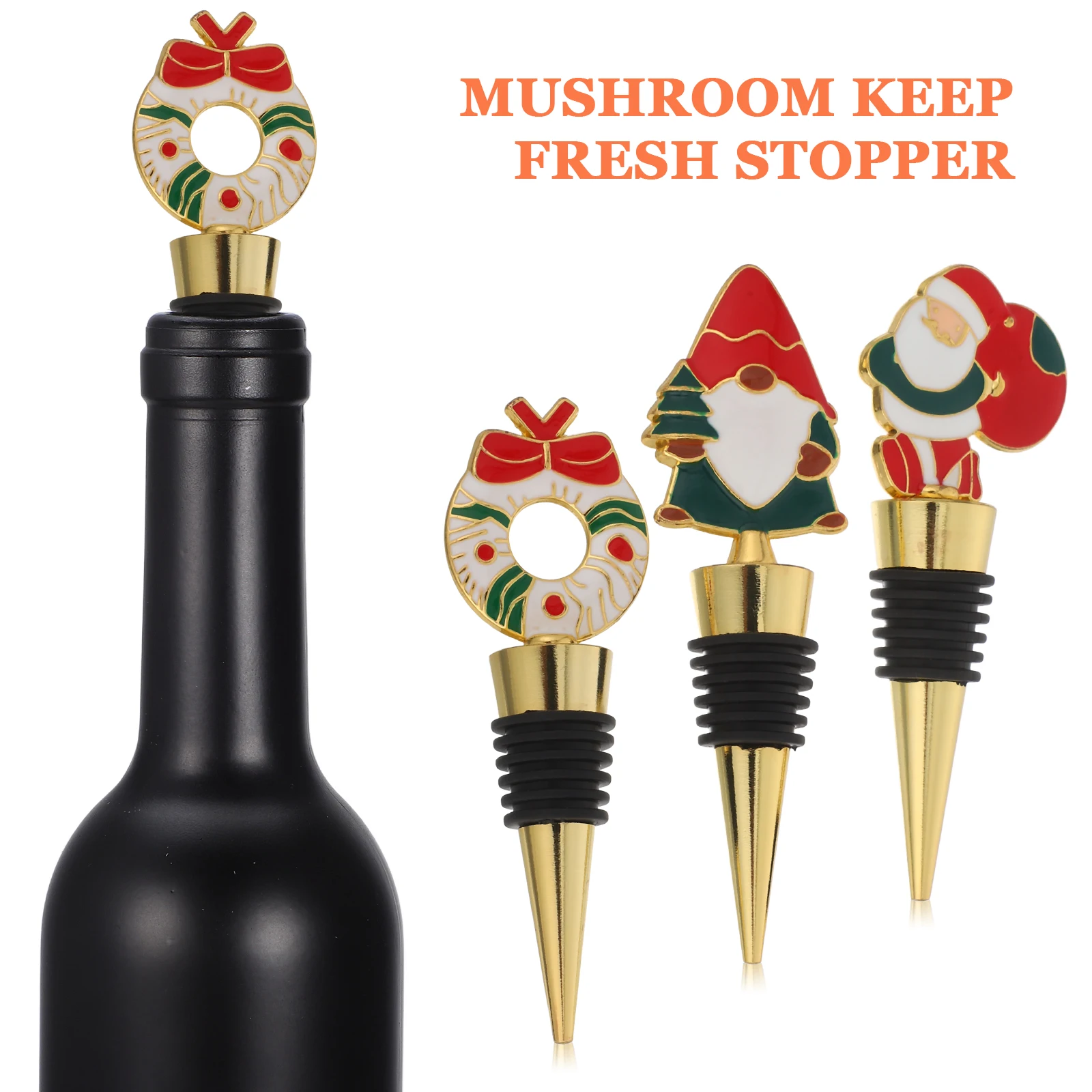 3pcs Christmas Stopper Santa Claus Wreath Beverage Preserver Airtight Sealer Holiday Stocking Stuffer Wine Bottle Cap Reusable