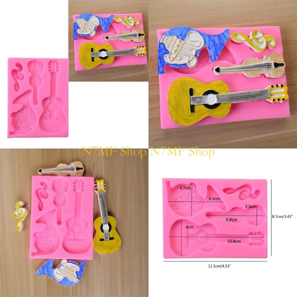 

N7MF Guitar Violin Keychain Silicone Mold with Hole Keyring Pendant Handmade Mold Valentine's Day Birthday Gift Jewelry