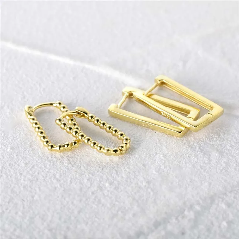 Aide Minimalist Square Rectangle 925 Sterling Silver Gold Hoop Earrings For Women Chic Geometric Beads Huggie Earring Jewelry