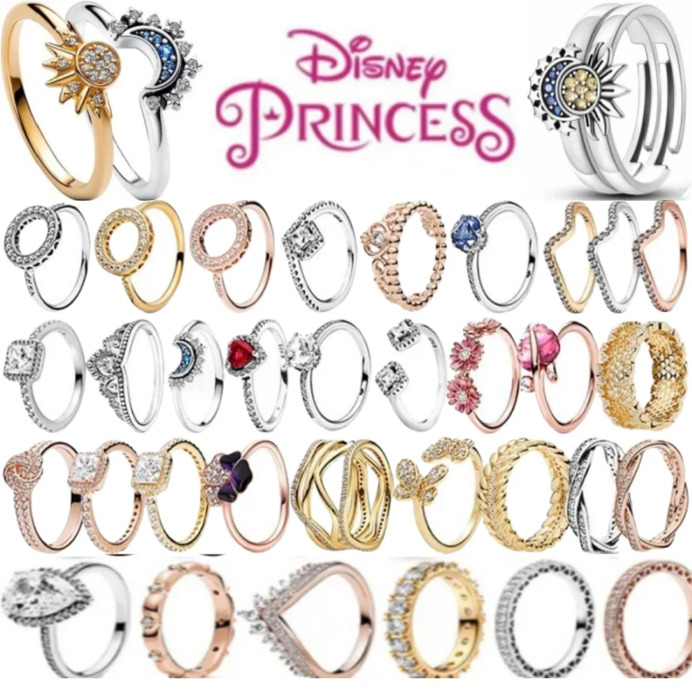 New Disney Classic Crown Droplet Heart Ring Light Luxury Charm Exquisite Fashion Fit Pandora Jewelry Gifts