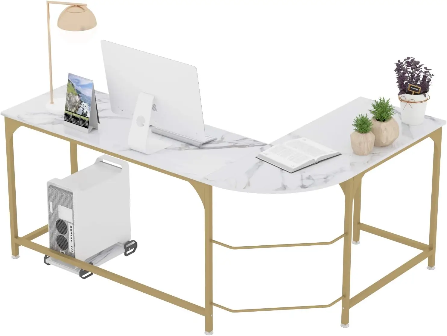 

Reversible L Shaped Desk White - 66.1" Corner Gaming Computer Desk, Office Workstation Modern Home Study Writing Table, Marble G