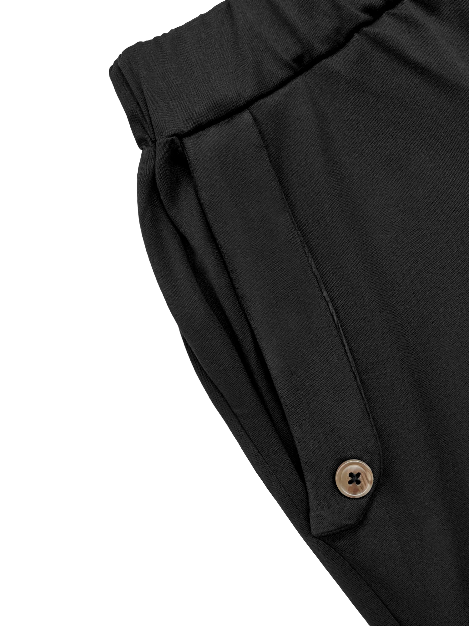 Damen Sommer-Shorts mit hoher Taille, elastischem Bund, lockerem, weitem Bein, knielang, lässige Hose mit Taschen und seitlichen Knöpfen – Detail 14