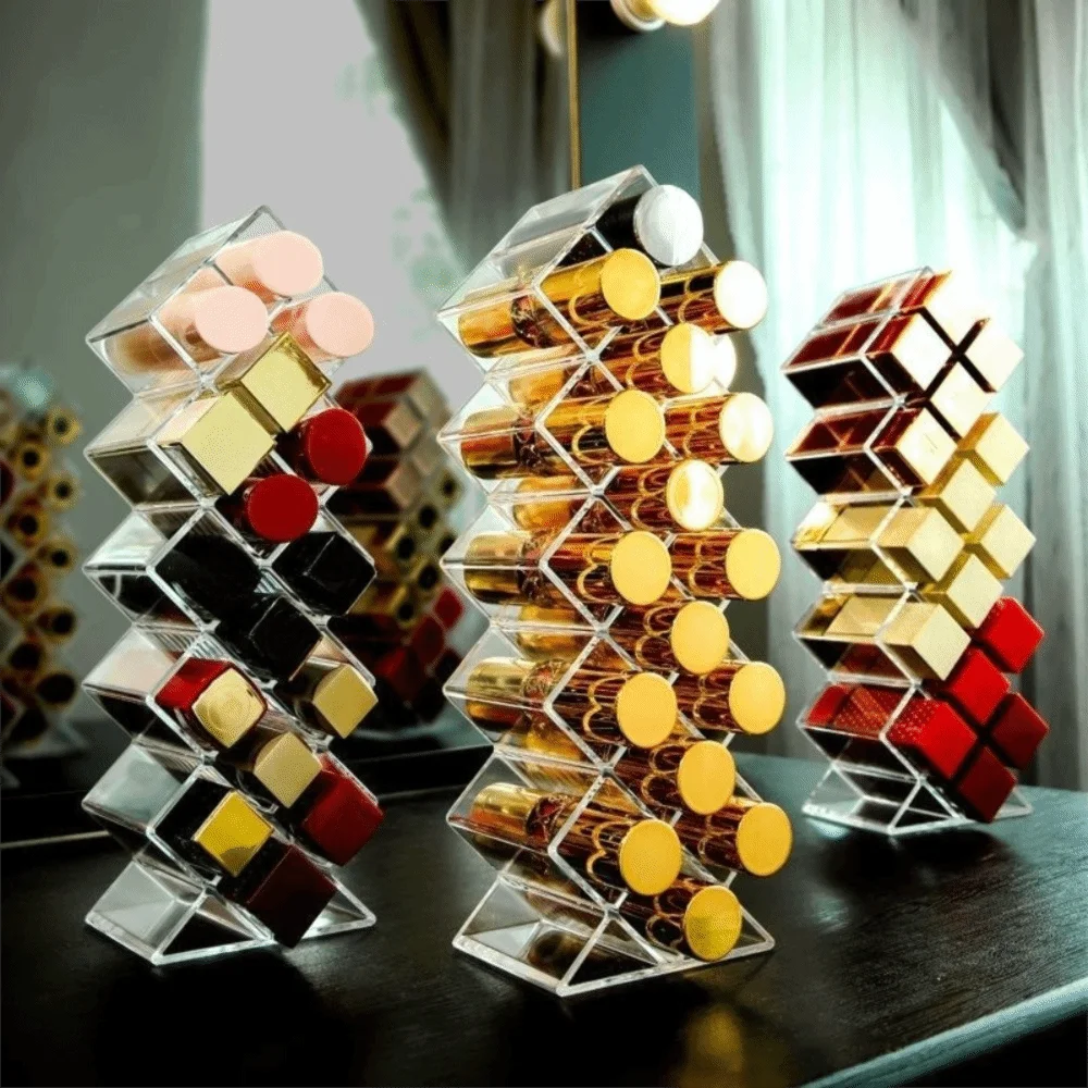New Clear Lipstick Holder 16 Slots Acrylic Clear Lip Gloss Organizer Universal Fish Shape Stackable Lipstick Case Makeup Lovers