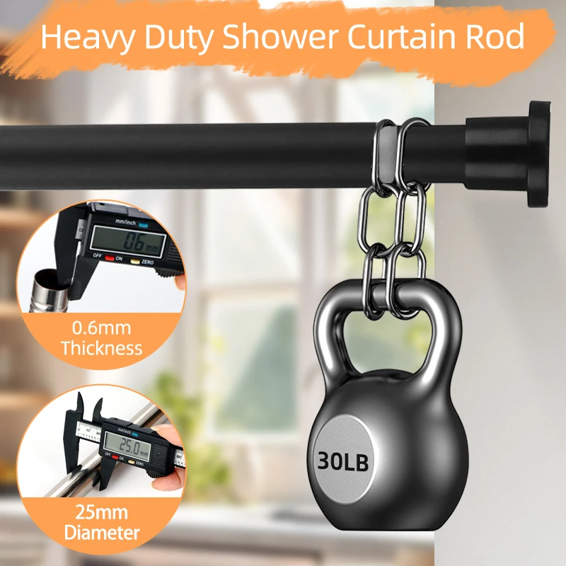 

80-240cm Adjustable Stainless Steel Shower Curtain Rod Clothes Drying Rack No-Drill Telescopic Polefor Balcony Bathroom