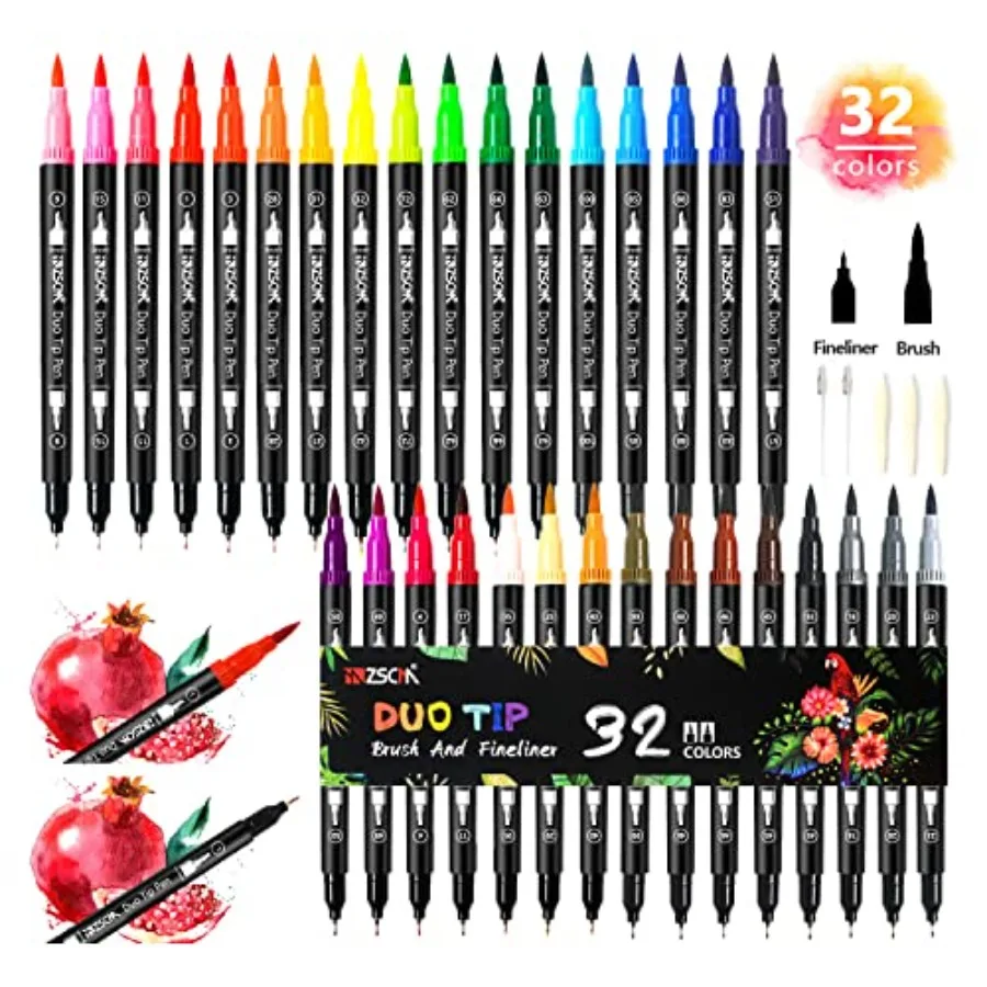 ZSCM Duo Tip Brush Markers Art Pen Set, Artist Fine and Brush Tip Colored Pens, for Adult Coloring Books Christmas Cards Drawin