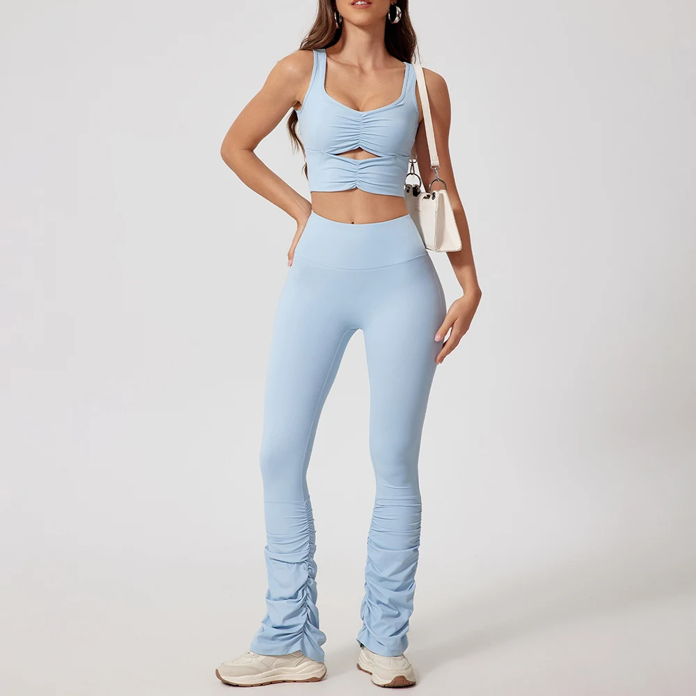 

Sports Set Flared Pant Gym Exercise Clothes Women's Yoga Suit For Fitness Bell bottomed Fitness Vest Training Workout Tracksuit