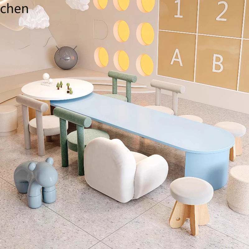 

ZML all solid wood sales office children's furniture amusement park table and chair combination light luxury modern stool
