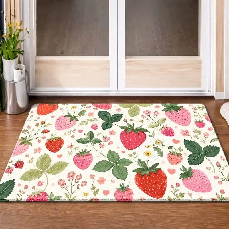Red Cherry Welcome Door Mat Non Slip Indoor Entrance Rug Fruit Floral Print Doormat Farmhouse Summer Sweet Home Decor Carpet